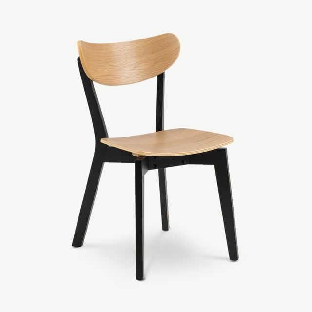 India Wooden Dining Chair, Oak & Black ecom front view