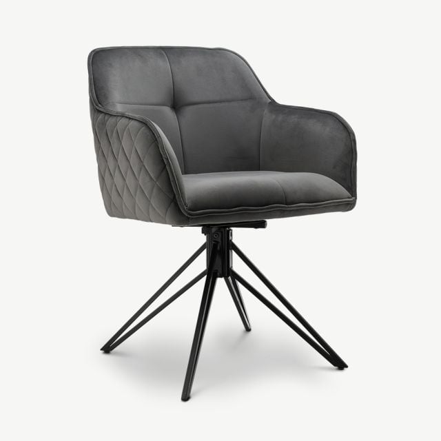 Venice Swivel Dining Armchair, Grey Velvet ecom front view