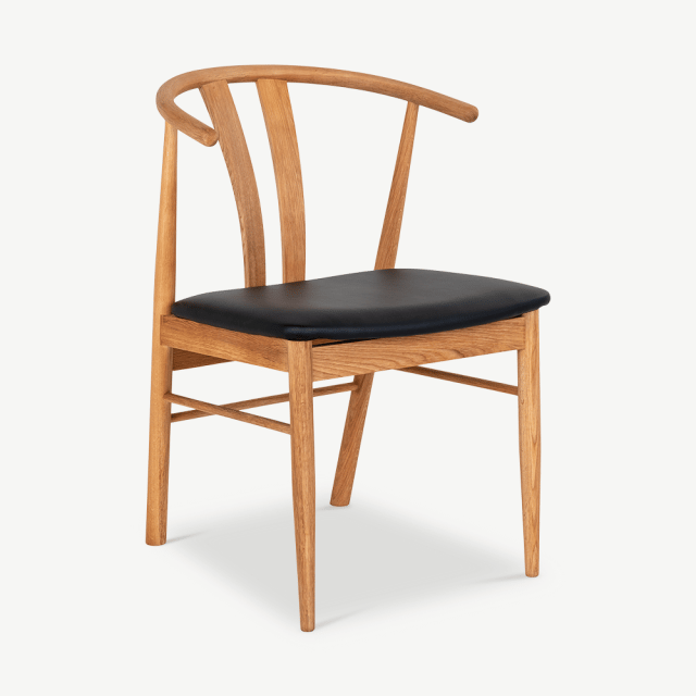 Rea Wooden Dining Chair, Natural & Black ecom front view