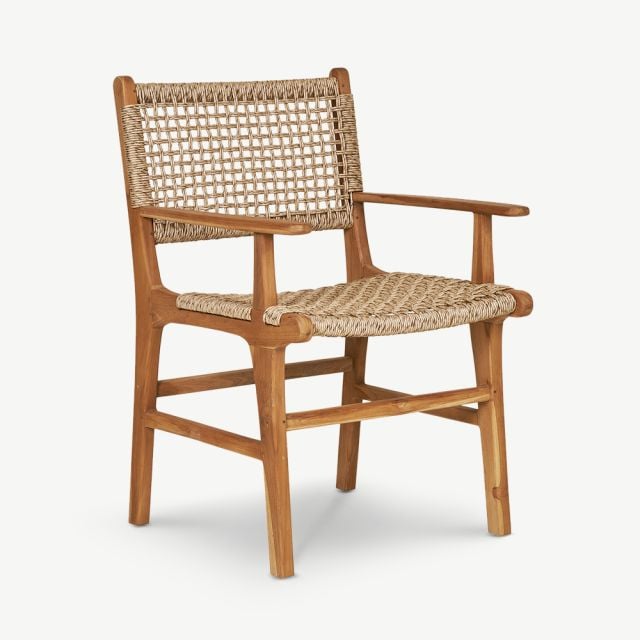 Asia Outdoor Armchair, Teak & Rattan ecom front view