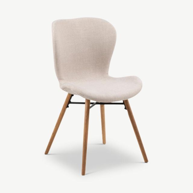 Bliss Dining Chair, Sand Fabric & Oak frame ecom front view