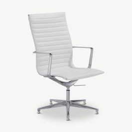 Ava Conference Chair White Leather Chrome