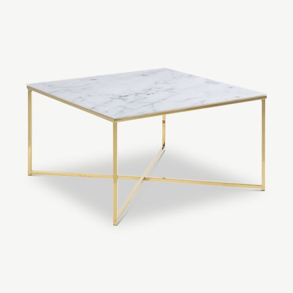 Ophelia square Coffee Table, Marble look & brass