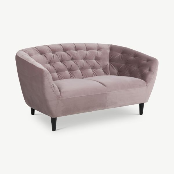 Aria 2-personers sofa, støvet lyserød velour og gummitræ