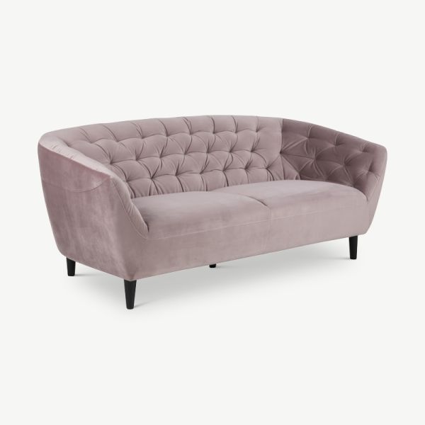 Aria 3-personers sofa, støvet lyserød velour og gummitræ