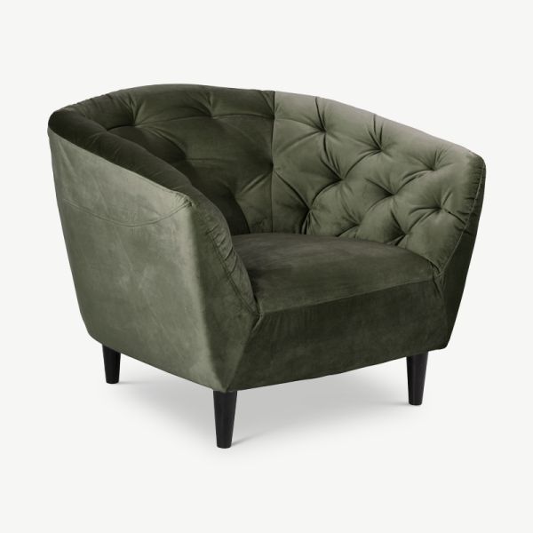 Aria fauteuil, bosgroen velvet en rubberhout