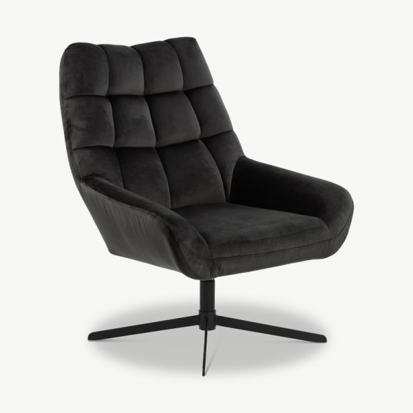 Thea Lounge Chair, Black Velvet & Steel