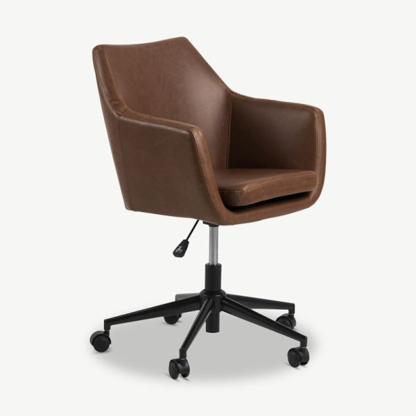 Chaise de bureau Orla, cuir PU brun & acier noir