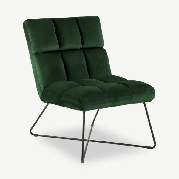 Chaise lounge Liam, velours vert et pieds noirs