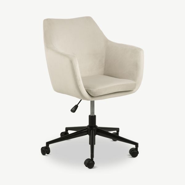 Orla Office Chair, Beige Velvet & Black Steel