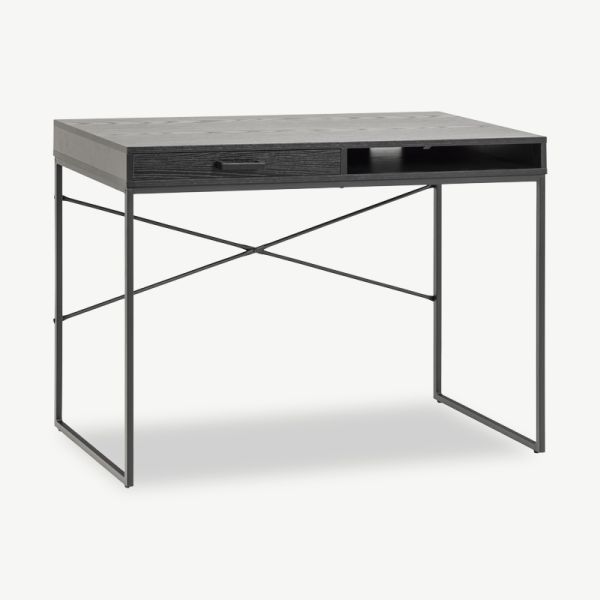 Dover skrivbord, svart stål & svart ek (110 cm)