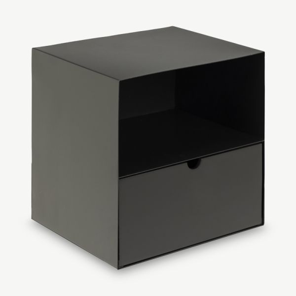 Joliet nattduksbord, svart metall & svart låda