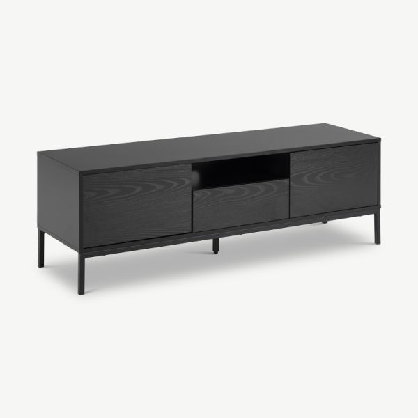 Dover TV Stand, Black Wood & Black drawers