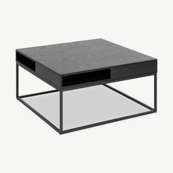 Table basse Ike, bois noir et cadre noir