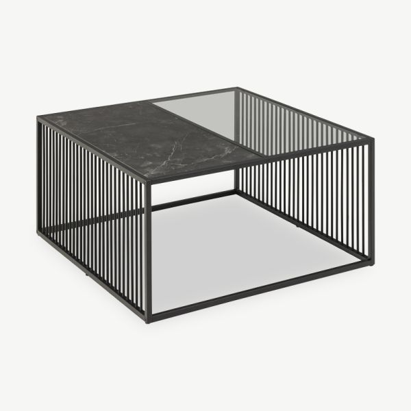 Table basse Joy, aspect marbre noir et structure en métal (80 cm)