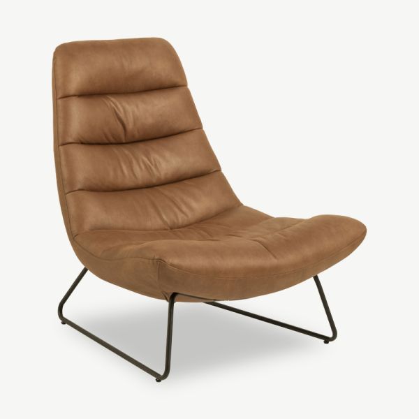 Kelly Lounge Chair, Brown PU-leather & Black legs