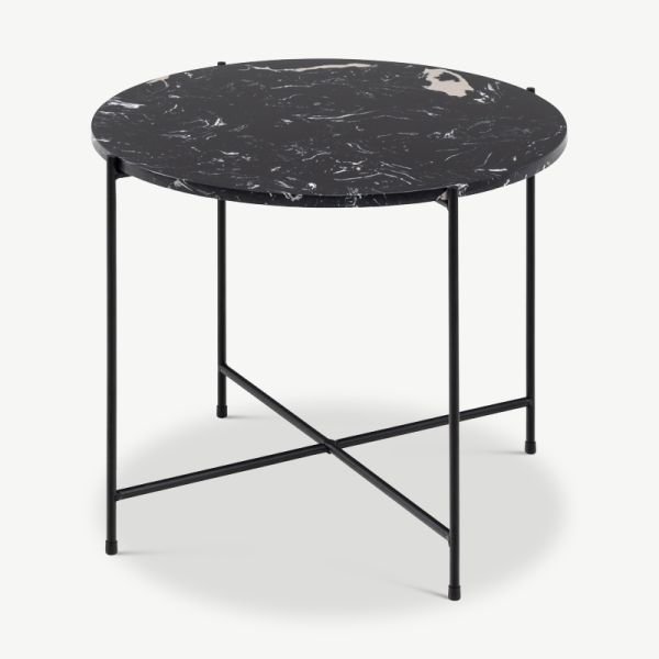 Olivia sidobord, svart konstmarmor & av stål (Ø52 cm)