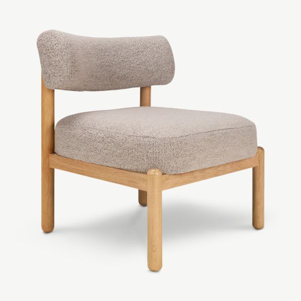 Devon Wooden Accent Chair, Beige Fabric