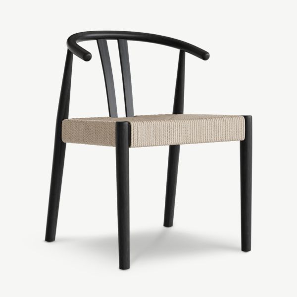 Scandi Wooden Dining Chair, Black & Natural Rattan