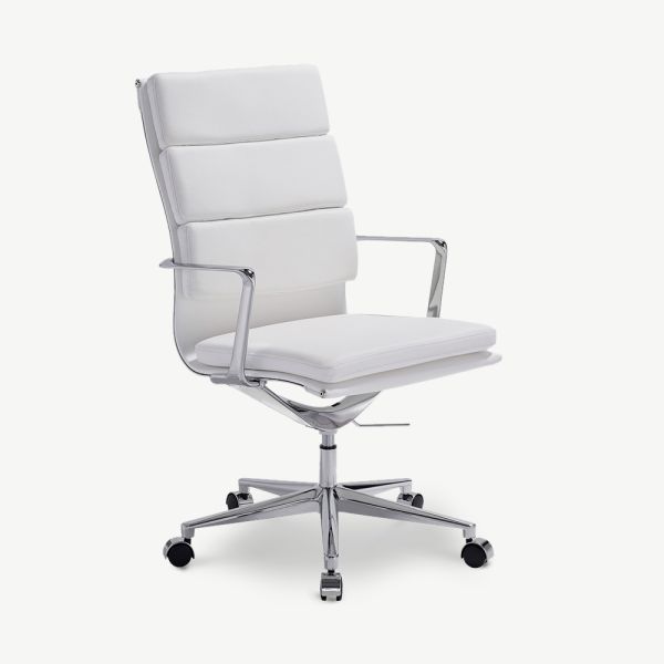 Maci Office Chair, White Leather & Chrome