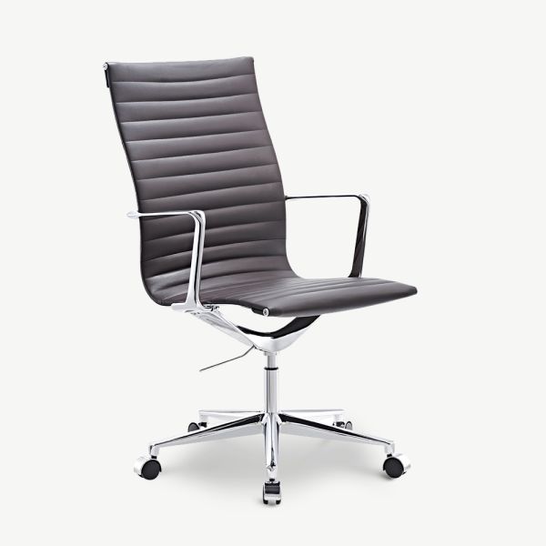 Akira Office Chair, Dark Brown Leather & Chrome