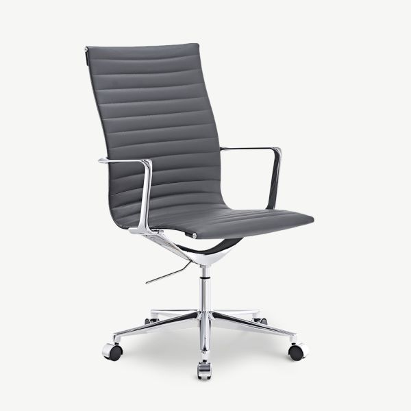 Akira Office Chair, Grey Leather & Chrome
