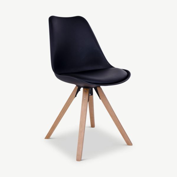 UP Dining Chair, Black PU leather & Natural Wood legs