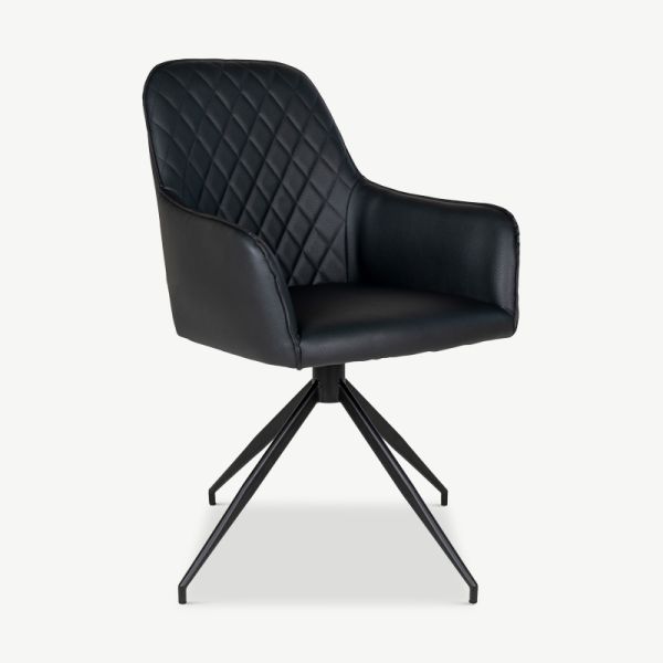 Harbour Swivel Dining Chair, Black PU Leather & black
