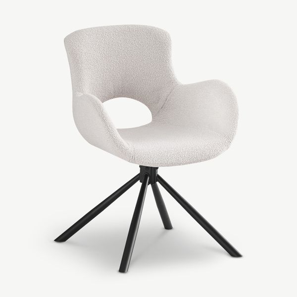 Neouve Swivel Dining Chair, Off White Boucle