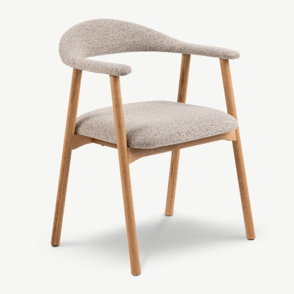 Bjorn Wooden Dining Chair with Armrest, Beige Fabric