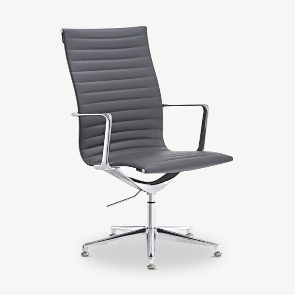 Ava Conference Chair, Grey Leather & Chrome 