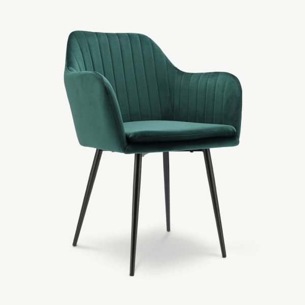 Chaise Brando, velours vert & pieds noirs