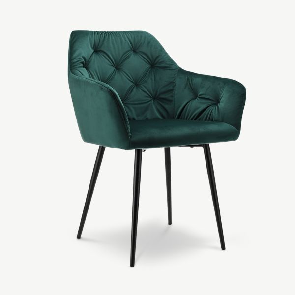 Chaise Vinny, velours vert & pieds noirs