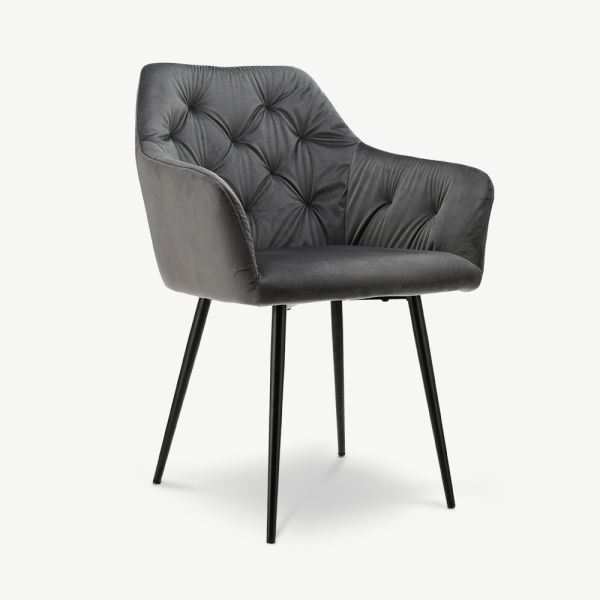 Vinny Dining Chair, Grey Velvet & Black legs