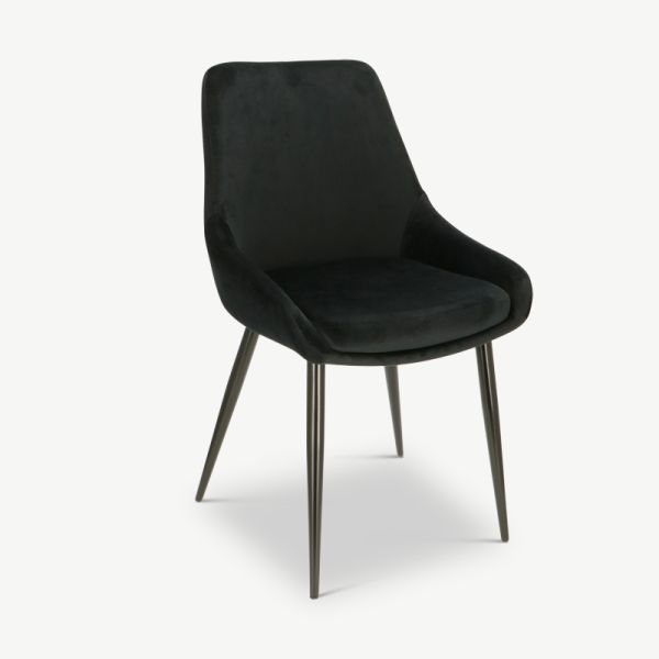 Fleur Dining Chair, Black Velvet & Black legs