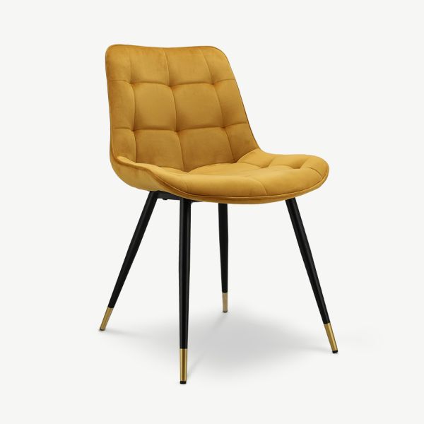 Chaise Chloé, velours Jaune & pieds noirs