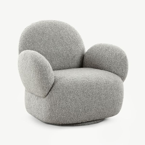 Harolin Swivel Lounge Chair, Light Grey Bouclé