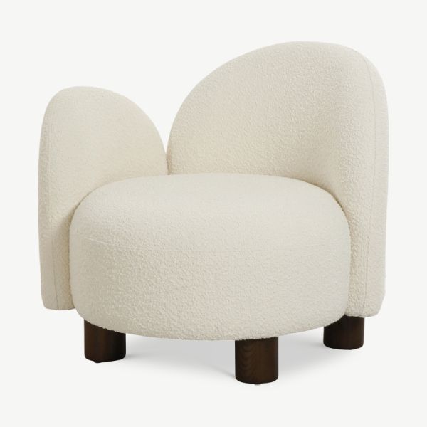 Kaila Lounge Chair, White Bouclé, Right Facing
