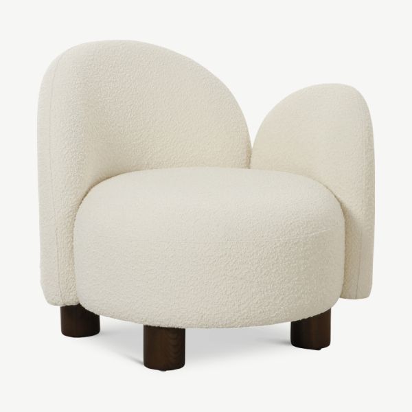 Kaila Lounge Chair, White Bouclé, Left Facing