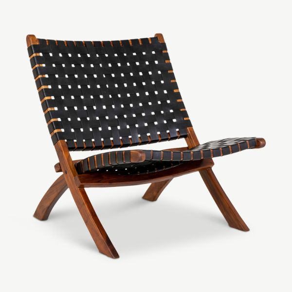 Dani Lounge Chair, Black Leather & Teak