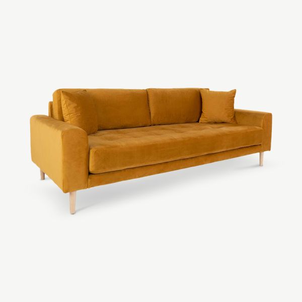 Lalita 3 Seater Sofa, Yellow Velvet