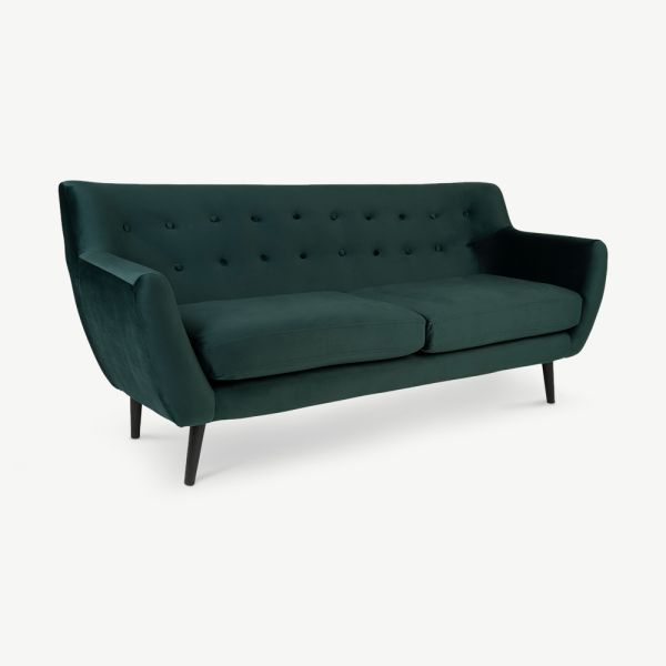 Azra 3 Seater Sofa, Dark Green Velvet