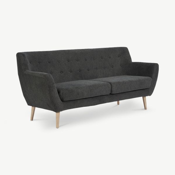 Azra 3 Seater Sofa, Dark Grey Fabric