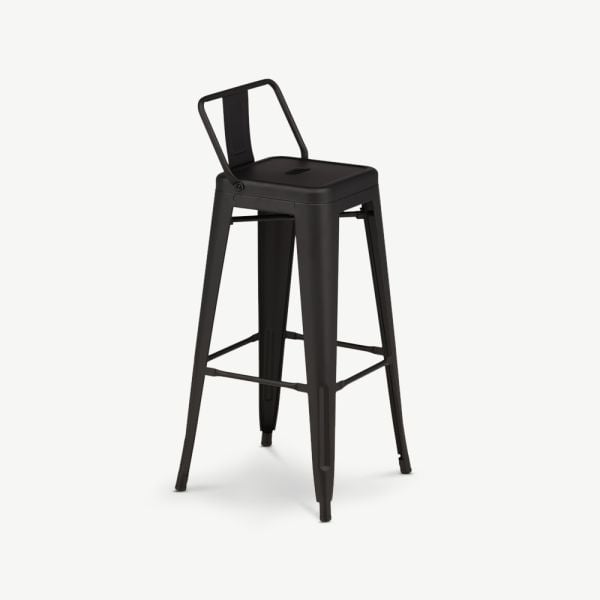 Chaise de bar Tempo, métal noir, lot de 4