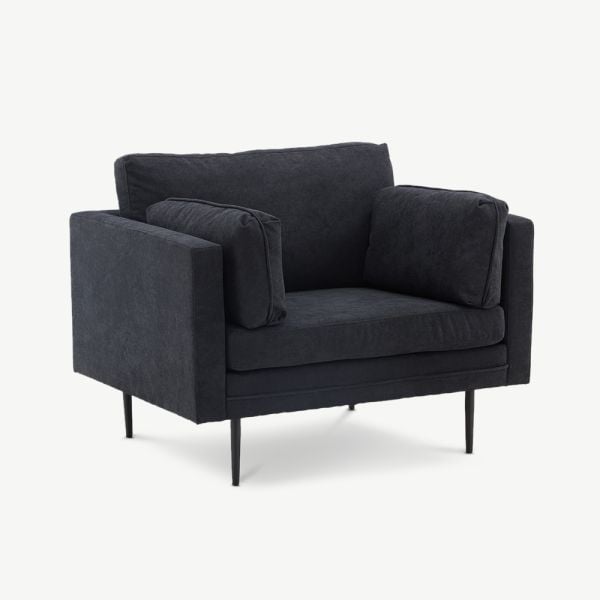 Fauteuil Luno, Polyester Façon Lin Noir