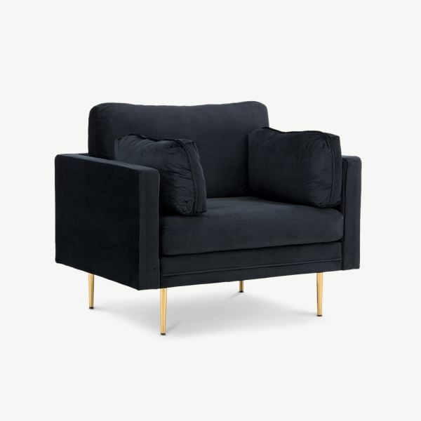 Fauteuil Luno, velours de polyester noir