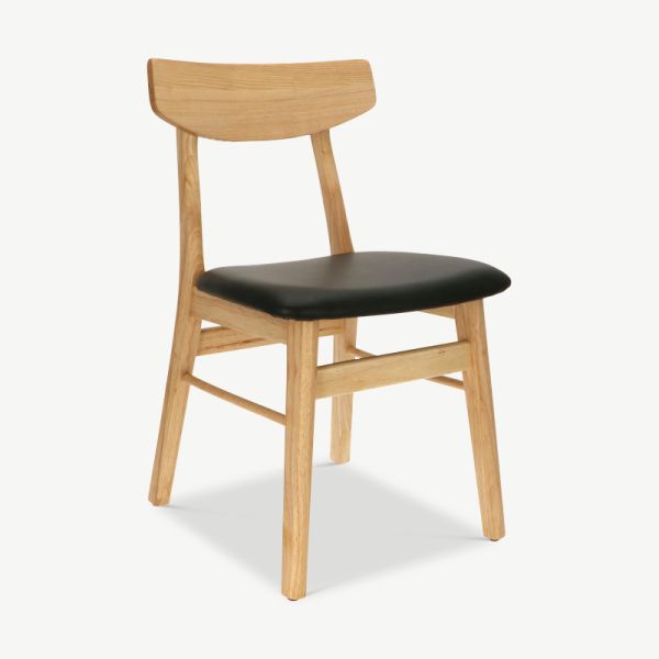 Jenson Dining Chair, Wood & Black PU Leather seat