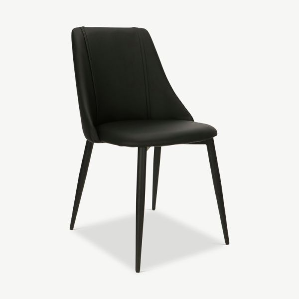 Lule Dining Chair, Black PU Leather & Steel oblique view