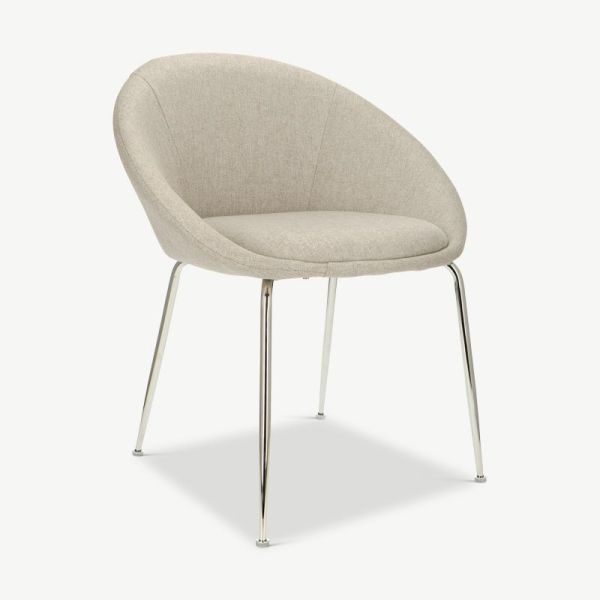 Stanley Dining Chair, Beige Fabric & Chrome legs oblique view