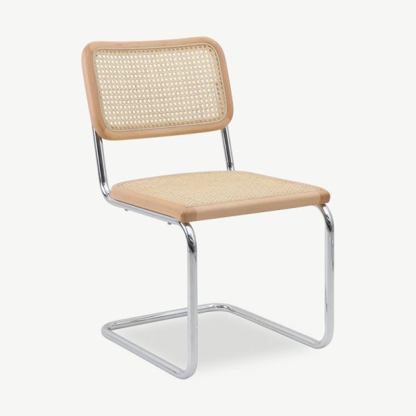 Edith Rattan Cantilever Chair, Natural & Chrome